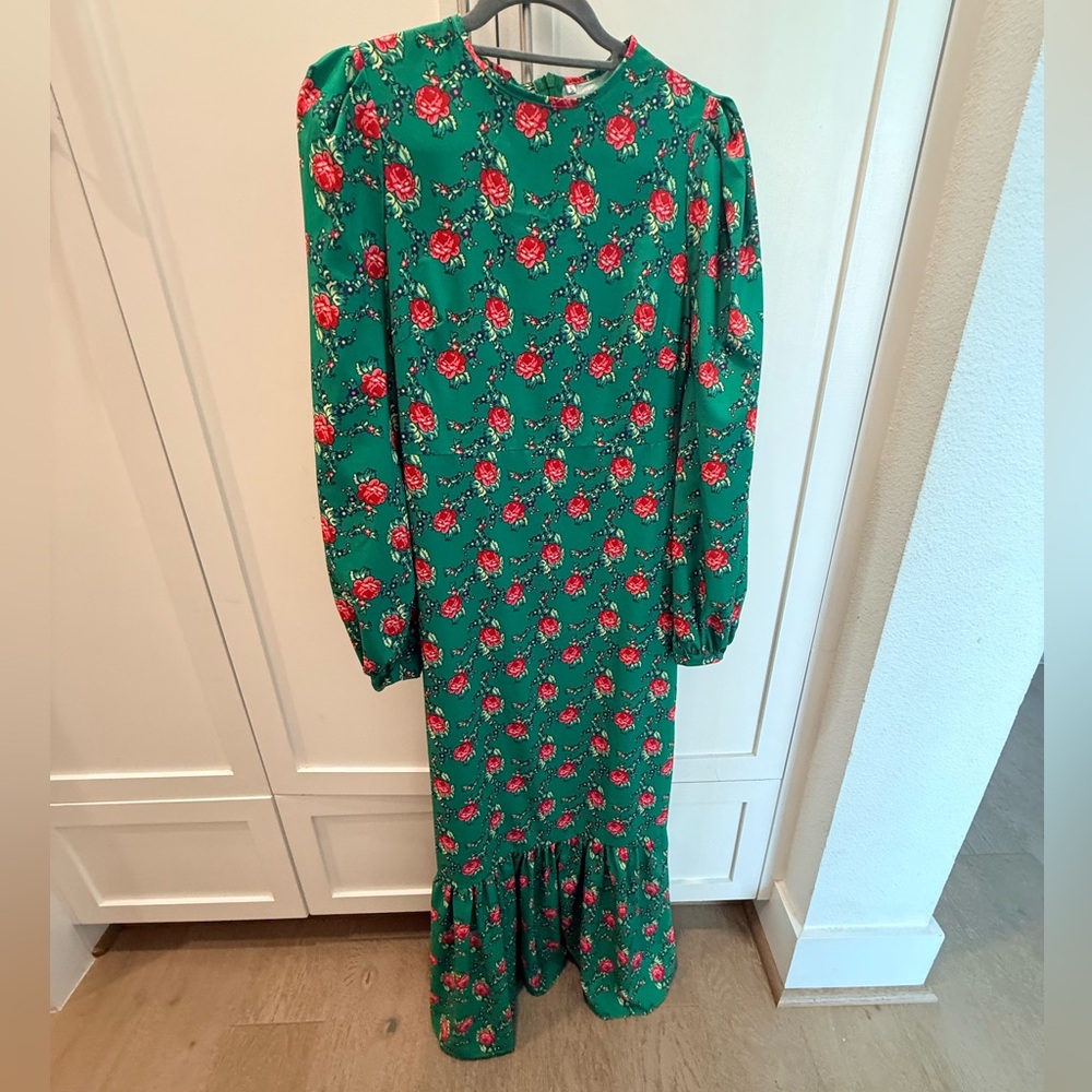Vintage Floral Green Dress